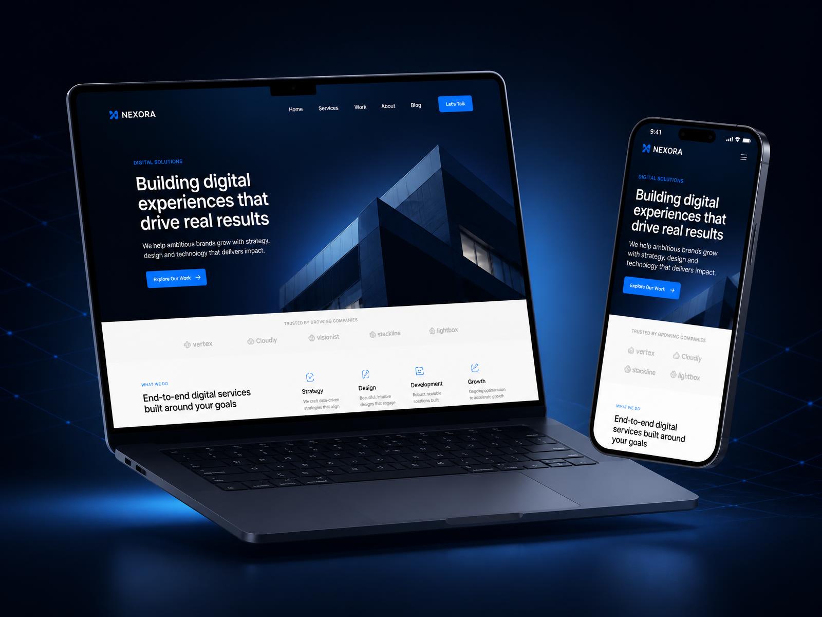 Laptop and phone showing a modern business website designed by Dexter Notter Web Design